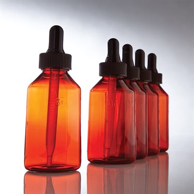 Amber Plastic Dropper Bottles, 12 / PK