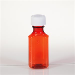 AMBER PLASTIC OVAL MEDICINE BOTTLE 2 OZ, 100 / CS