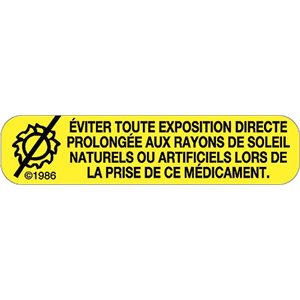 French Label: "Avoid sun exposure"