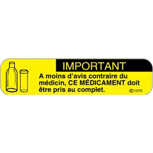 French Label: "Finish all medication…"