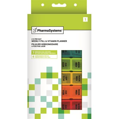 Weekly Pill Planner with 4X Daily Removable Sections, XL