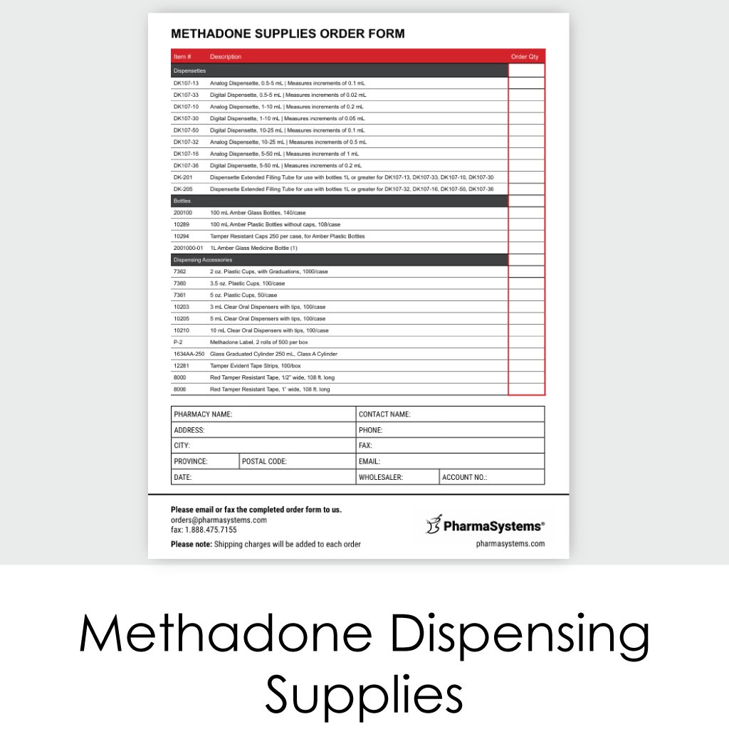 Methadone Dispensing Supplies - Order Form for Email or Fax